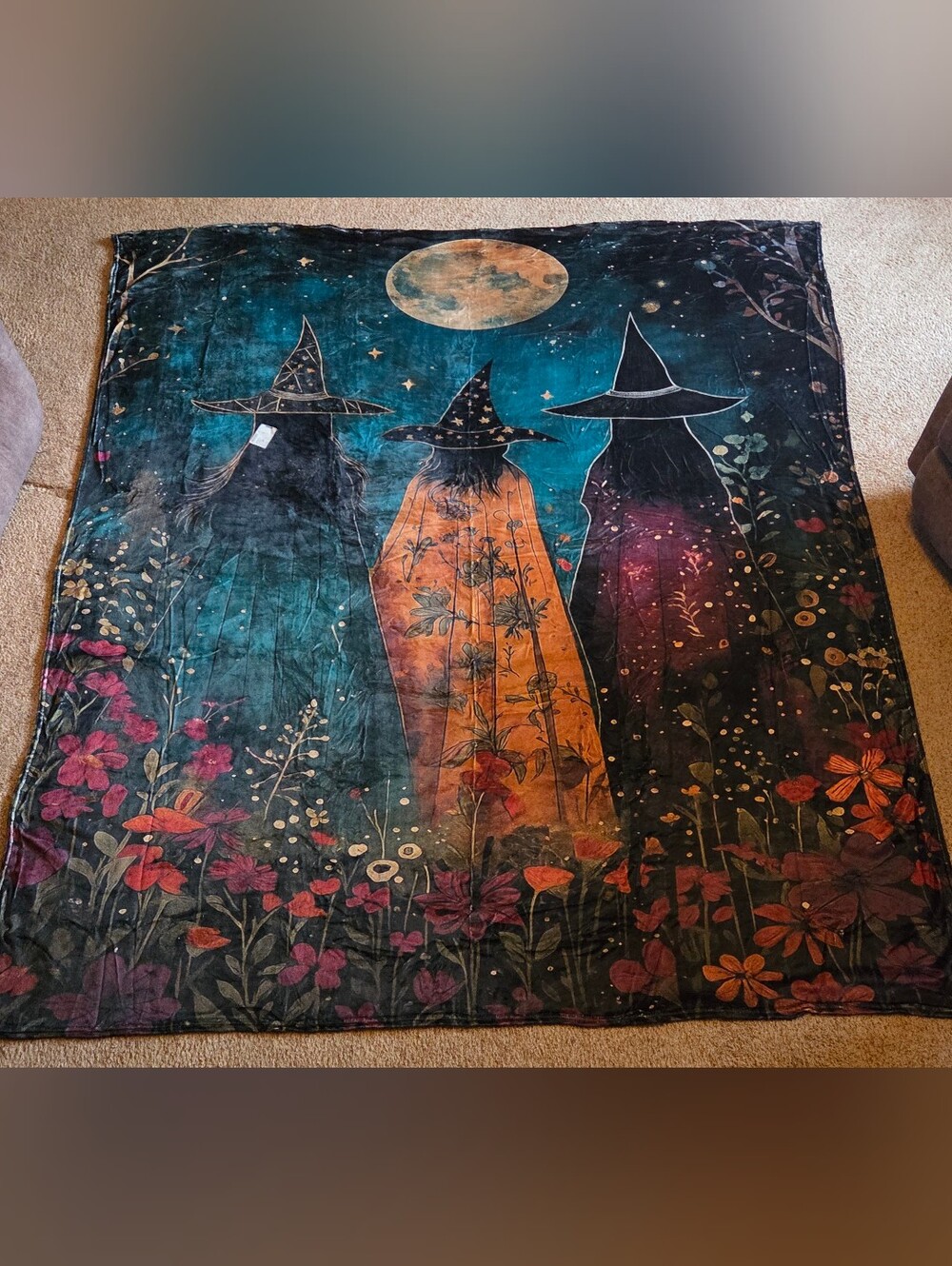Sister Witches Celestial Fleece Throw Blanket 70x76 New Moon Gothic Witchy Decor